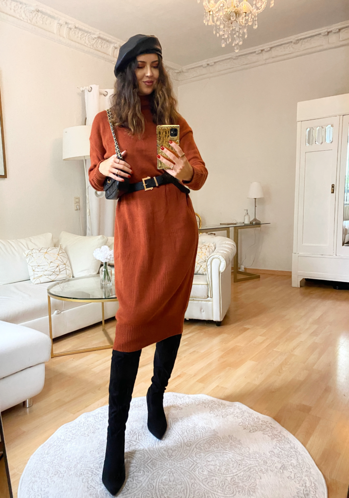 Burnt Orange Sweater Dress Outfit – IN AN ELEGANT FASHION