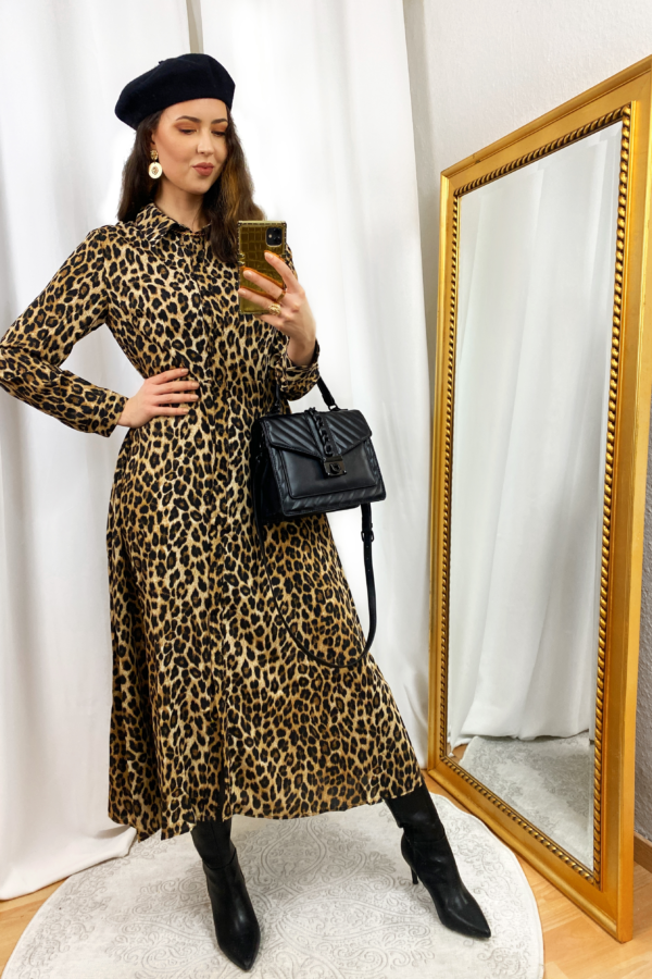 Leopard Print Shirt Dress and Boots