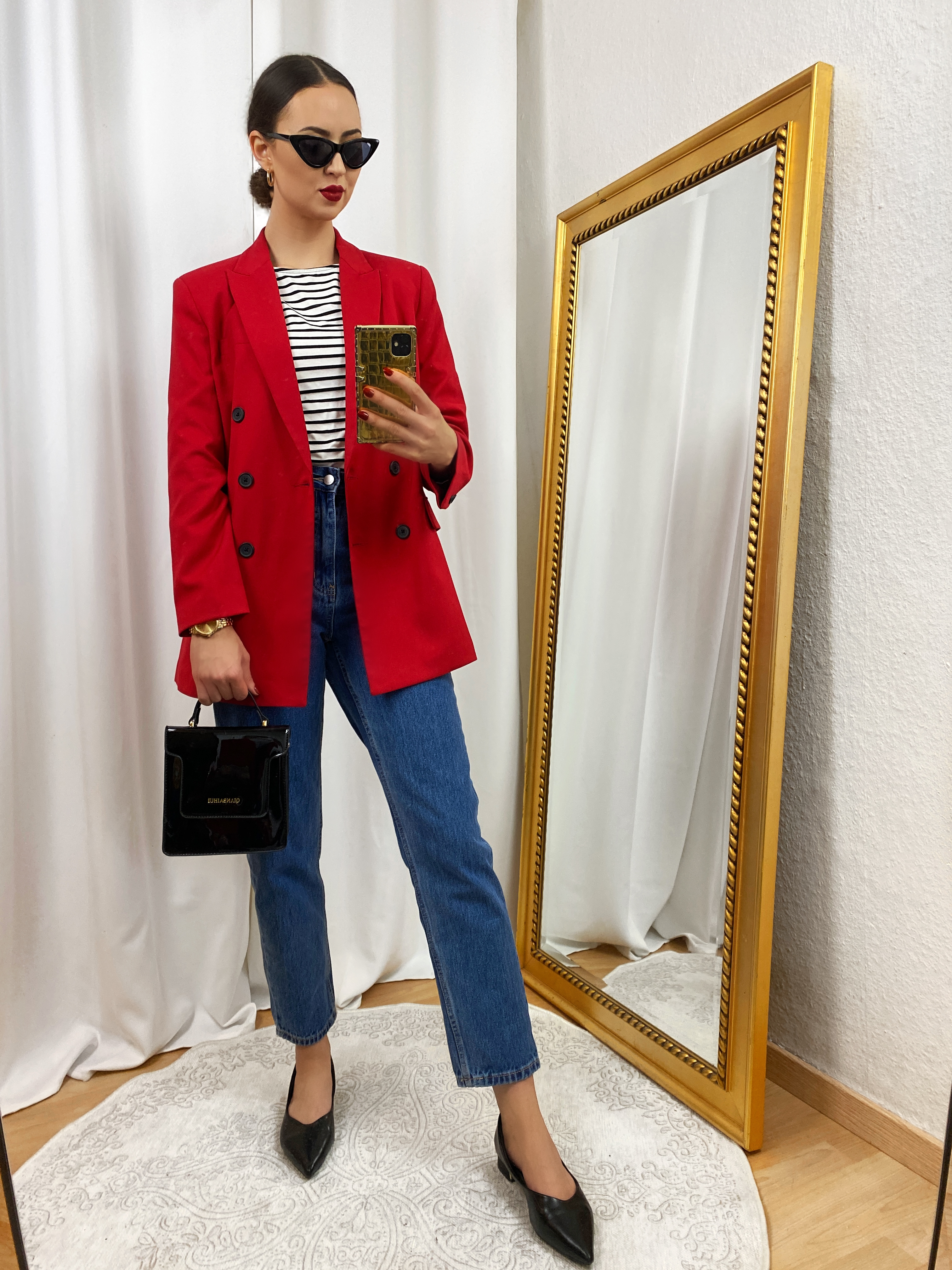 Parisian Style: Red Blazer & Striped Breton Shirt