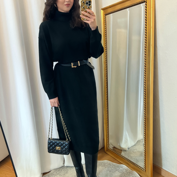 Black Turtleneck Sweater Dress Outfit - png