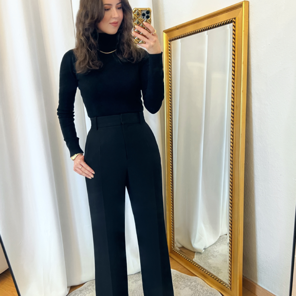 Black Wide Pants and Black Turtleneck Outfit