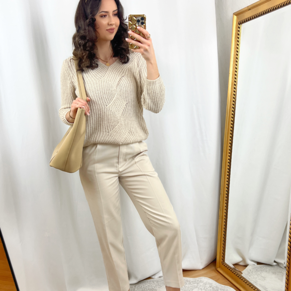 Light Beige Sweater and Pants Outfit