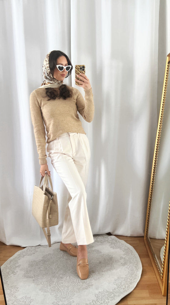 Beige Sweater and Cream Pants Outfit
