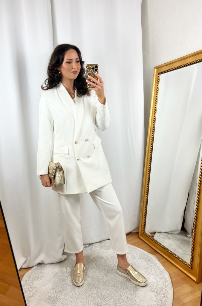 White Blazer and Pants Suit Outfit