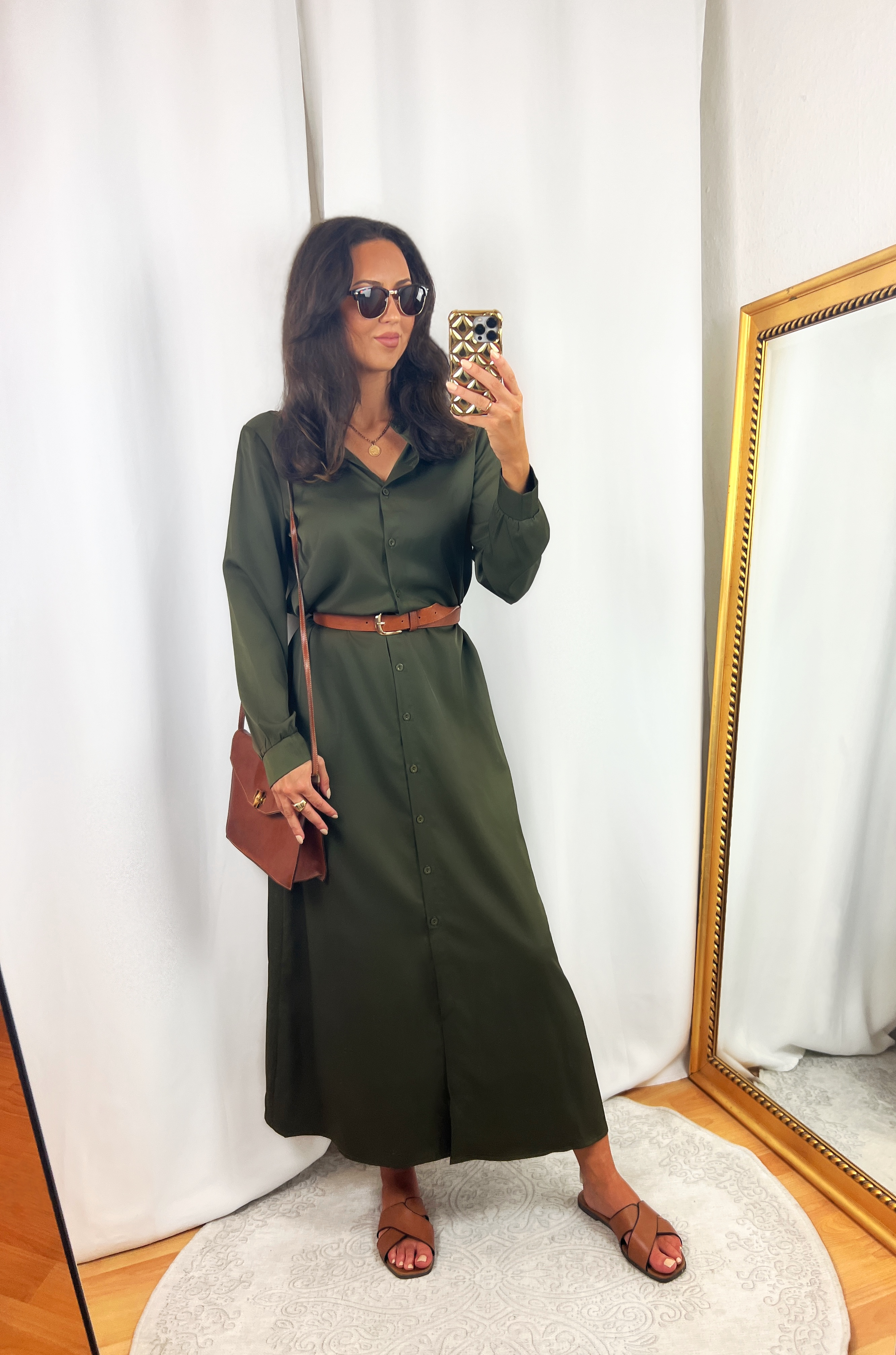Olive Green Shirt Dress Outfit