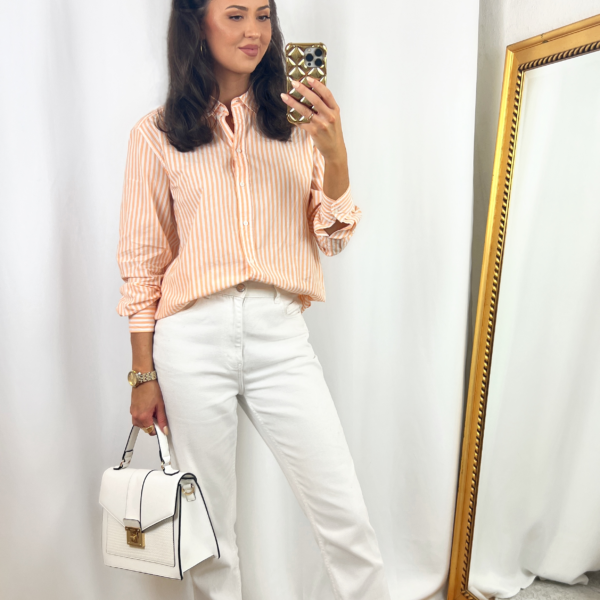 Orange Shirt Outfit with White Jeans