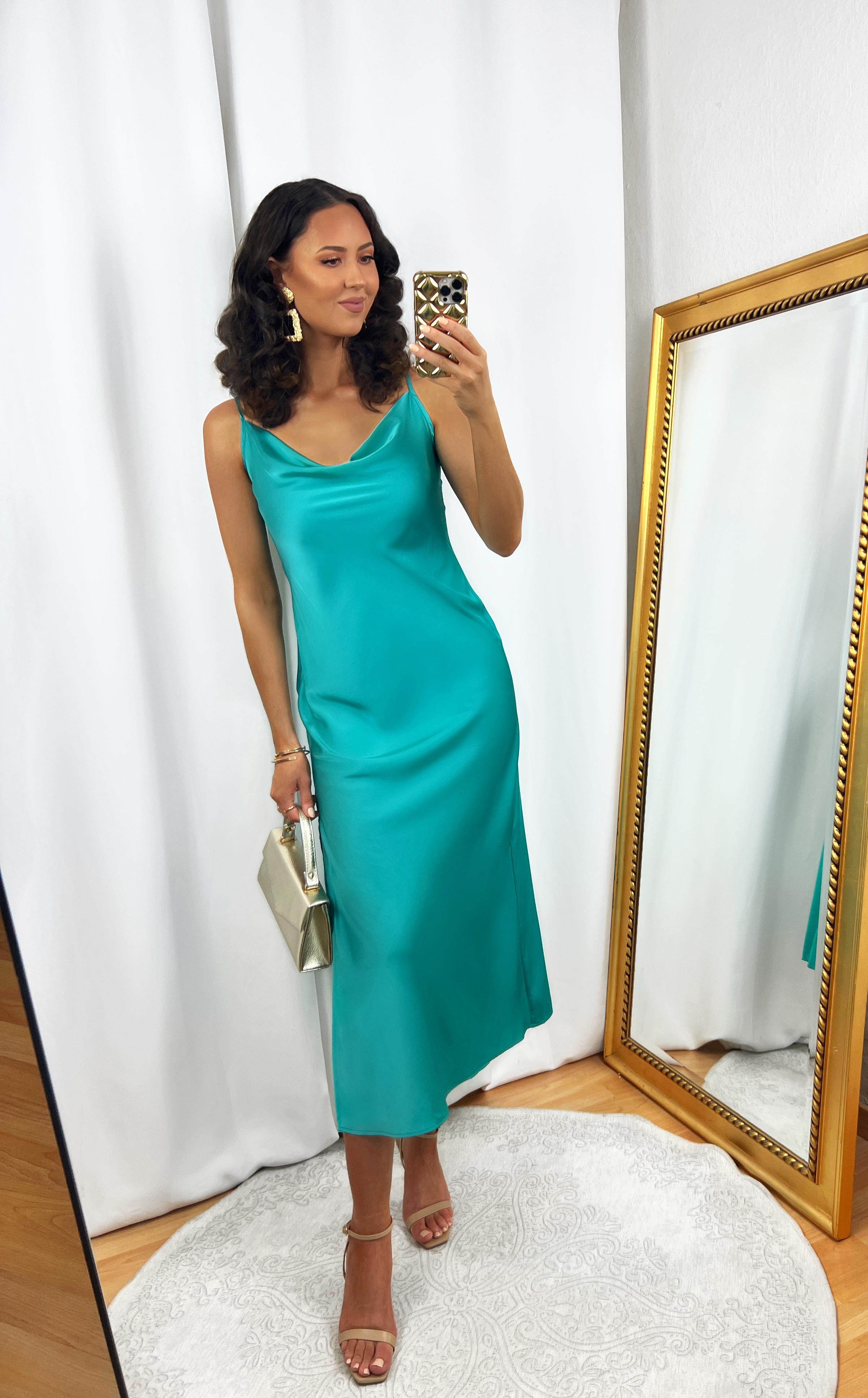 Turquoise Slip Dress Outfit