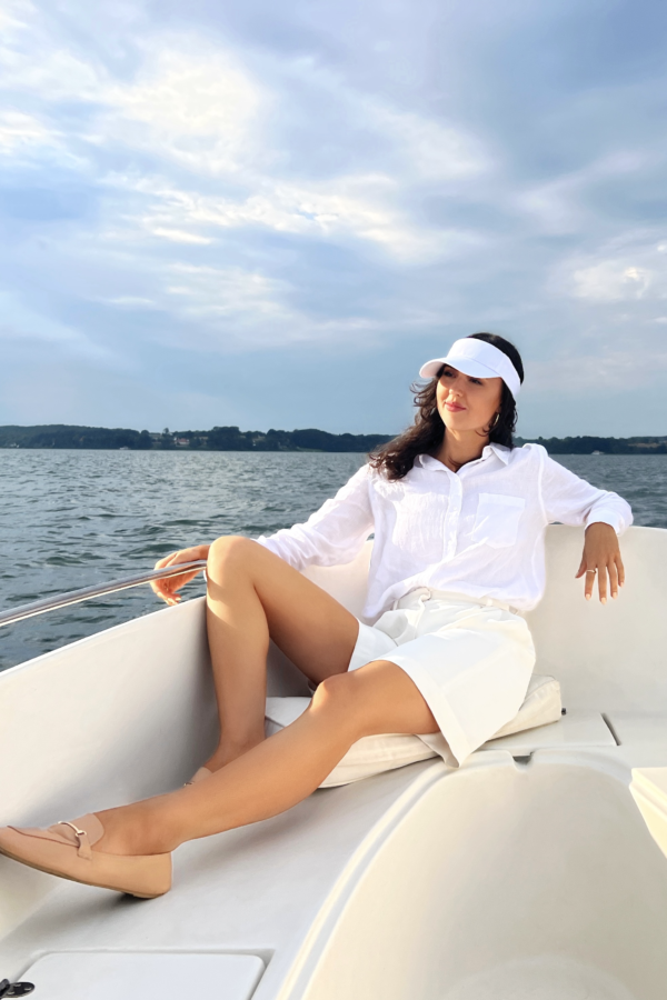 White Linen Shirt Outfit with Off White Shorts
