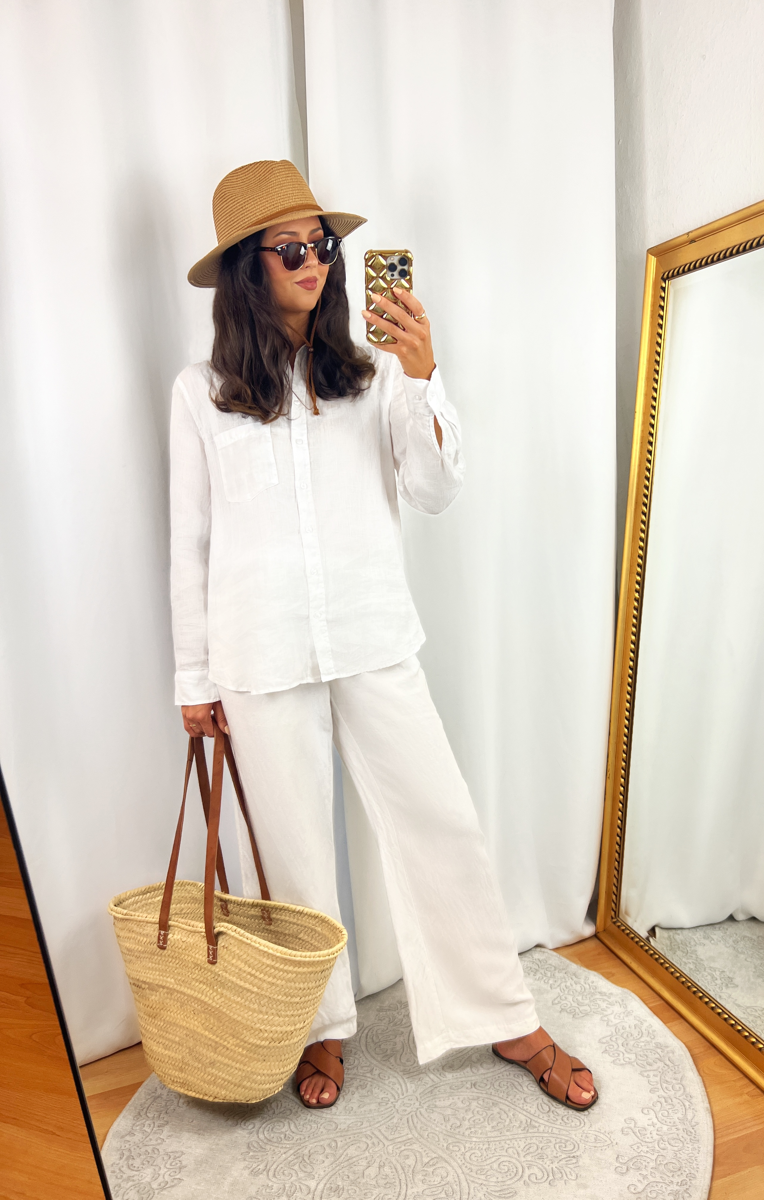 White Linen Shirt and Pants Outfit