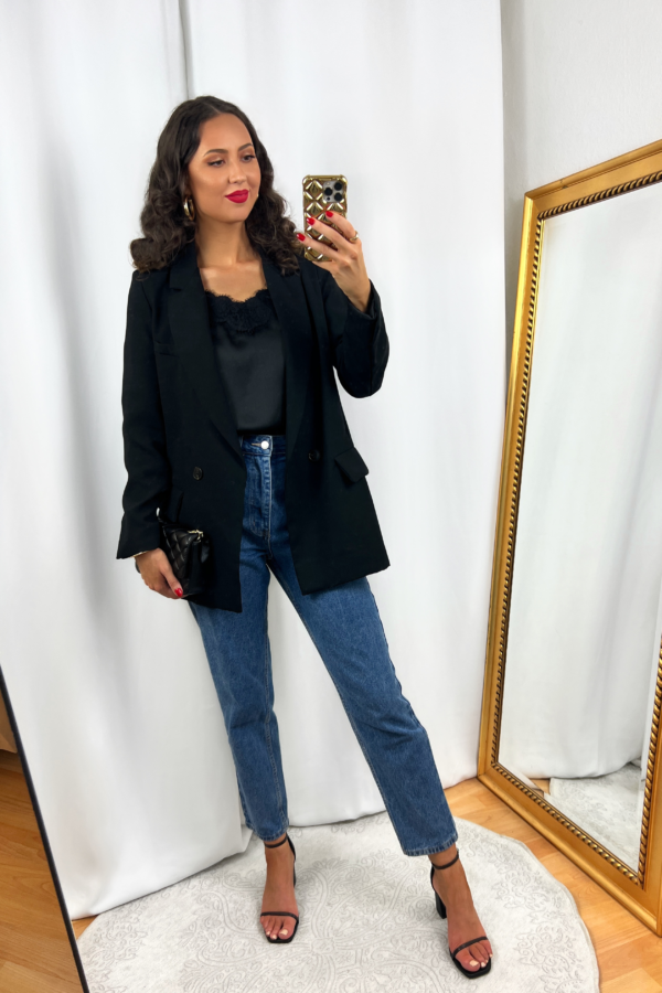 Black Blazer and Jeans Outfit