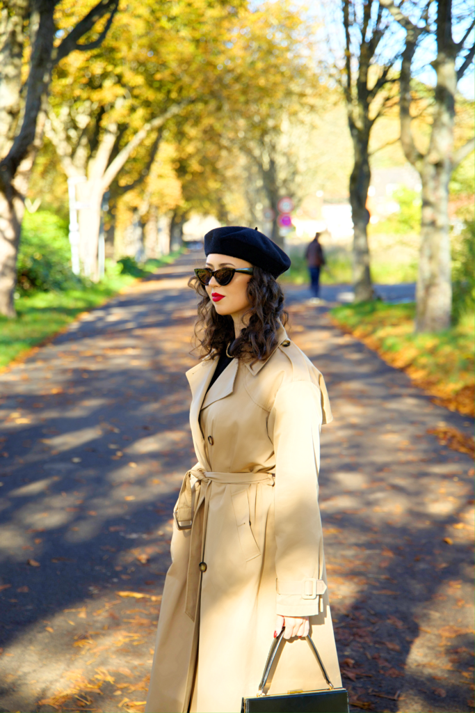 Beige Trench Coat Outfit with Black Knee Boots