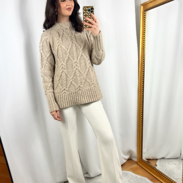 Beige Cable Knit Sweater Outfit