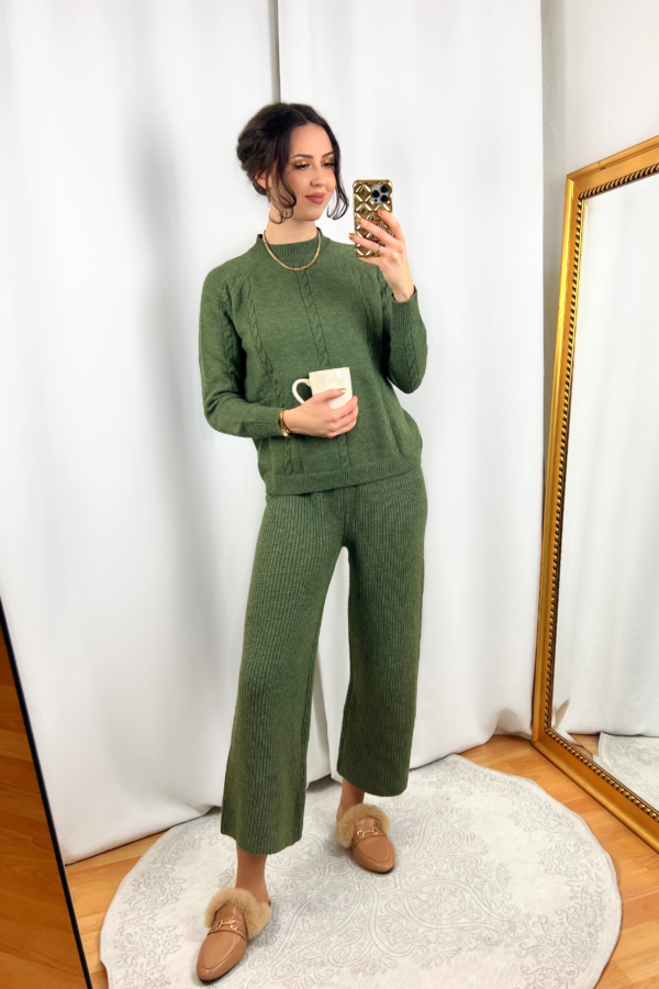 Olive Green Knitted Loungewear Outfit