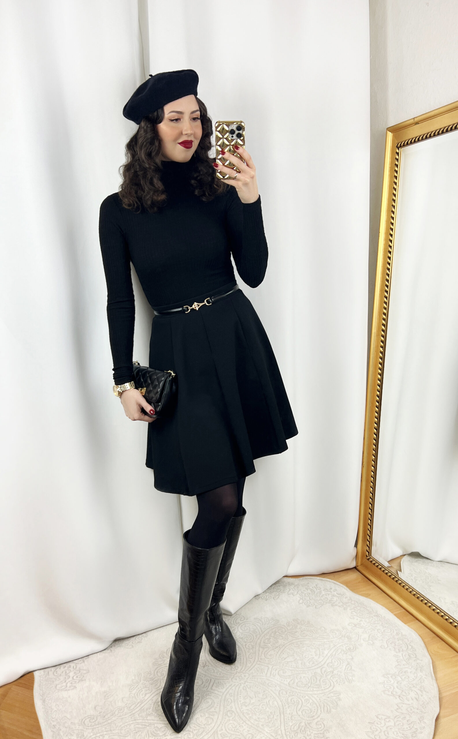 Black Turtleneck and Skirt Outfit
