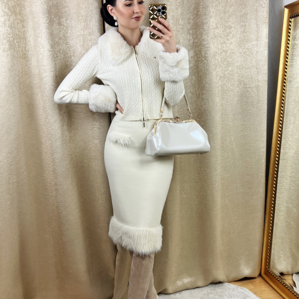 Cream Fur Top and Skirt Outfit